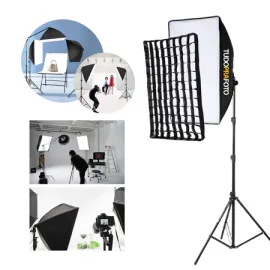 Kit Ilumina��o Softbox 50x70cm Grid Soquete E27 com Trip� 1,90m para Fotos e V�deos