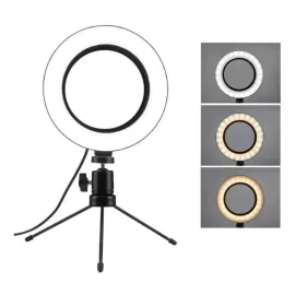 Luz Ring Light LED 6 Polegadas Port�til com Trip� para Celular Live e Grava��o